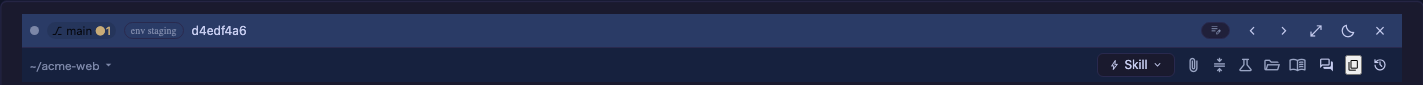 A header with five configured buttons