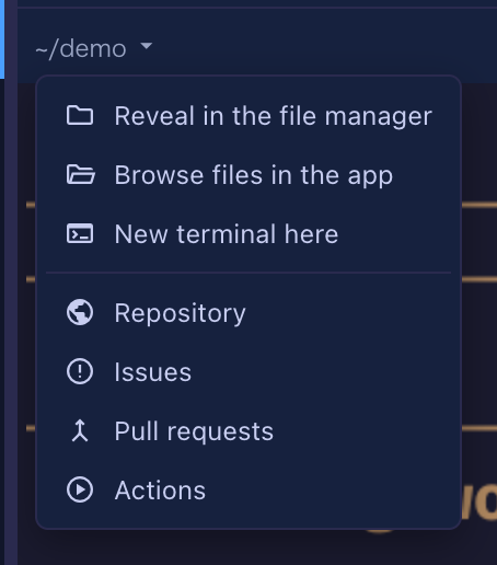パスメニュー。Pull requests の下に Actions がある