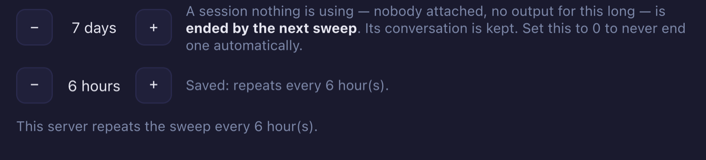 The sweep cadence stepper in Settings
