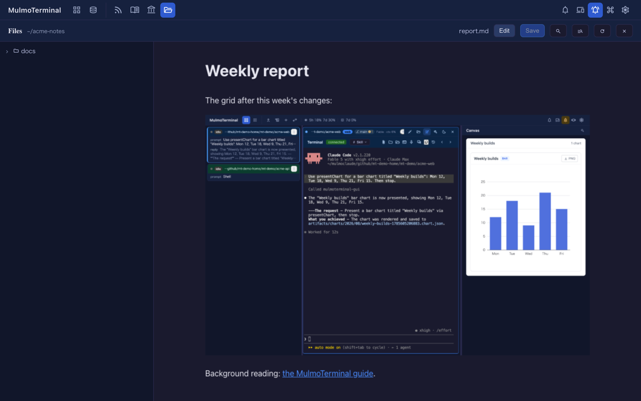 Midnight テーマで OS がライトのときの Files ペインのプレビュー。背景は暗く、文字は明るく、リンクも読める